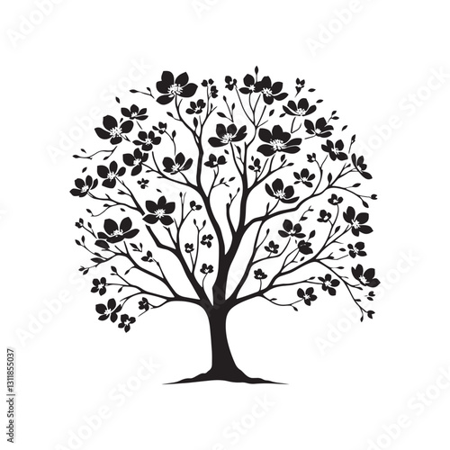 Flowering Dogwood Silhouette - Minimalist Flowering Dogwood Tree Design - Flowering Dogwood Tree Vector - Tree Illustration.