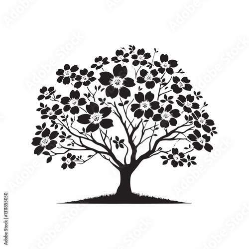 Flowering Dogwood Silhouette - Minimalist Flowering Dogwood Tree Design - Flowering Dogwood Tree Vector - Tree Illustration.