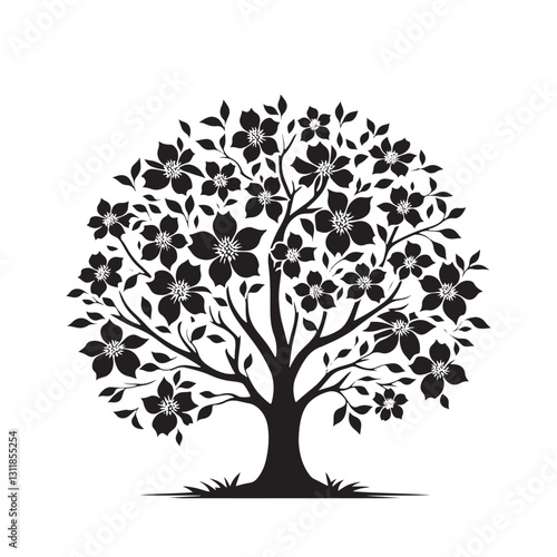 Flowering Dogwood Silhouette - Minimalist Flowering Dogwood Tree Design - Flowering Dogwood Tree Vector - Tree Illustration.