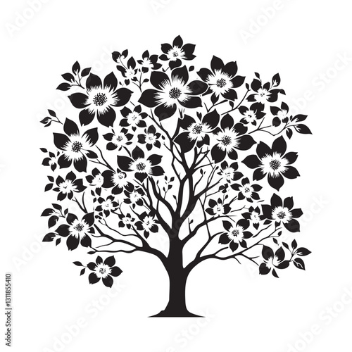 Flowering Dogwood Silhouette - Minimalist Flowering Dogwood Tree Design - Flowering Dogwood Tree Vector - Tree Illustration.