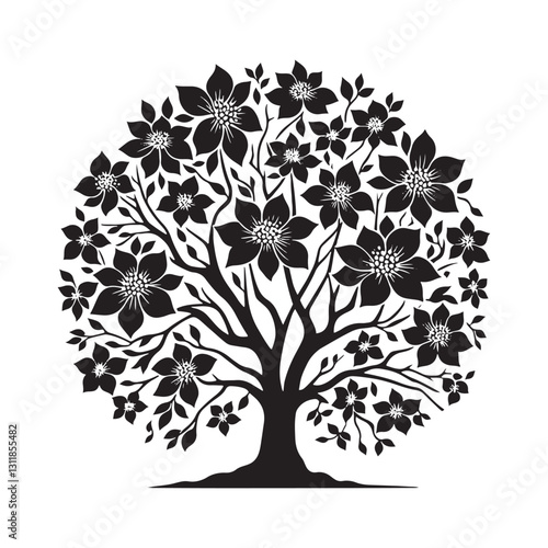 Flowering Dogwood Silhouette - Minimalist Flowering Dogwood Tree Design - Flowering Dogwood Tree Vector - Tree Illustration.