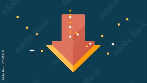 Thick Arrow with Glimmering Borders A thick arrow pointing down towards a discount sign adorned with glimmering lights that run along its border and flash sporadically.