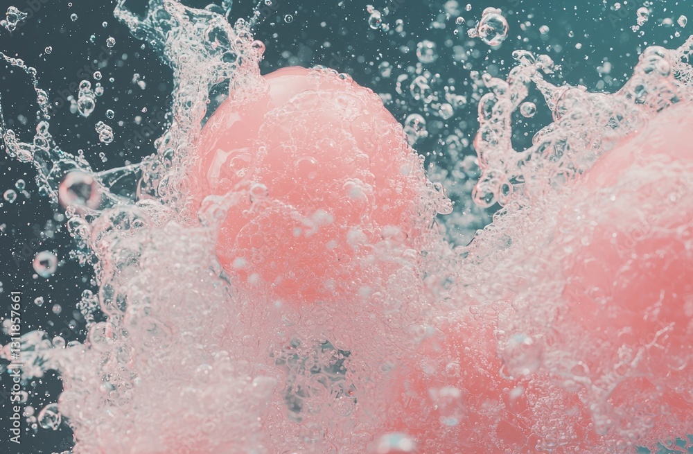Fototapeta premium Viva magenta background featuring abstract light with oil circles and close-up water bubbles