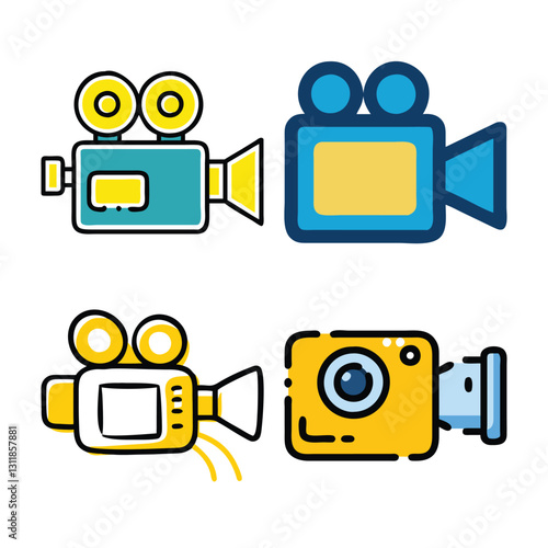 Colorful Flat Icons of Film and Video Cameras