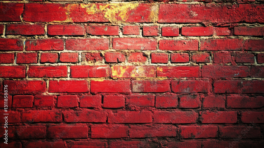 Fototapeta premium Weathered red brick wall with textured surface and rustic charm