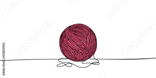 Ball of yarn in continuous one line art drawing style