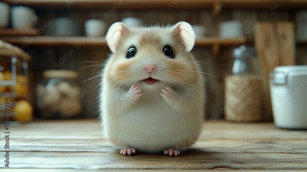 Obraz premium Cute hamster in kitchen setting