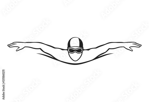 Swimmer Butterfly Stroke Logo Vector Illustration on White Background