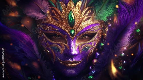 Wallpaper Mural Vibrant mardi gras mask adorned with feathers and jewels at night. Mardi Gras, Fat Tuesday, Carnival Season. Bright Parades, Masks, Festive Costumes, Vibrant Atmosphere Torontodigital.ca