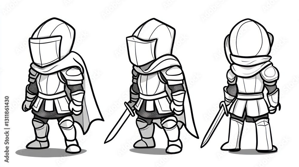 Cartoon knight character designs in different poses Cartoon knight character designs in different poses