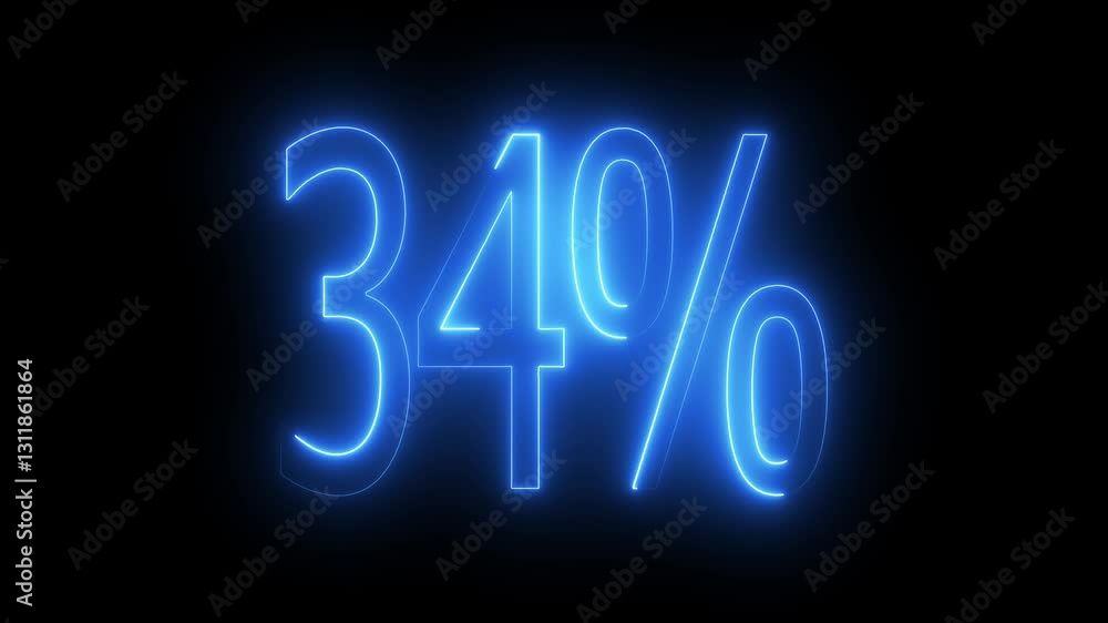 34% text animation by cyan color neon on black background. 34% text animation by cyan color neon on black background.