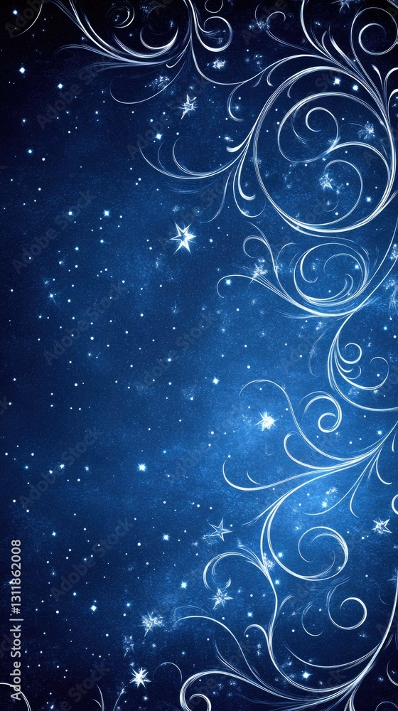 Magical night sky with swirling white patterns and stars Magical night sky with swirling white patterns and stars
