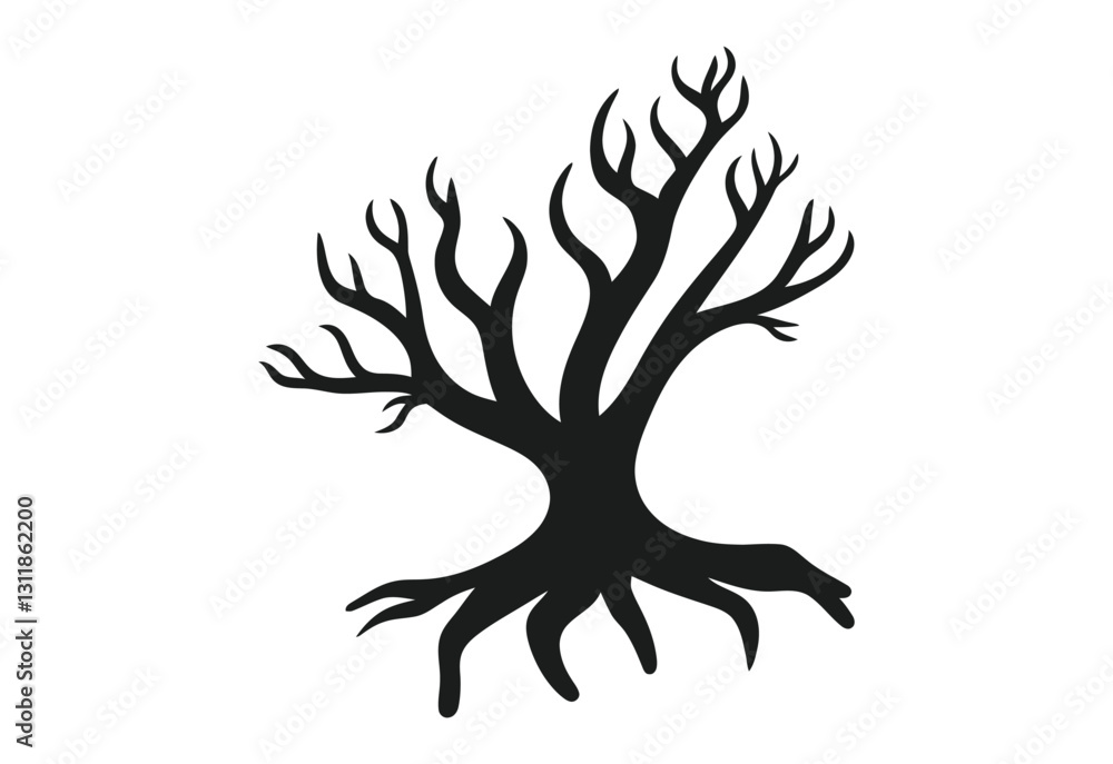 Tree Roots Silhouette Vector Illustration on White Background Tree Roots Silhouette Vector Illustration on White Background