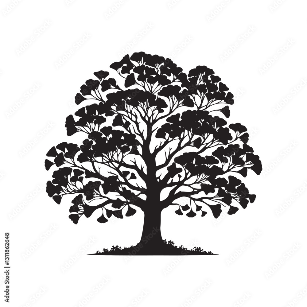 Obraz premium Gingko Tree Vector - Minimalist Tree Design - Gingko Tree Illustration - Gingko Tree Art.