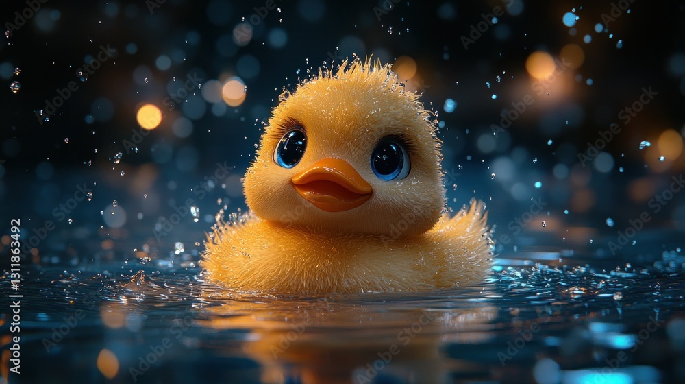 Cute yellow duckling in water Cute yellow duckling in water