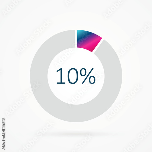 10 percent circle pie chart, isolated symbol. Vector gradient element. Infographic sign. Illustration, icon for business, finance, report, web design, downloading