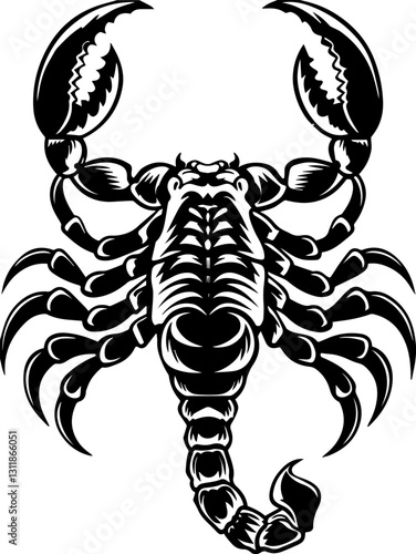 SVG vector features insectoid monstrous demons with eldritch designs.  Black and White Illustration of a Scorpion in Profile View