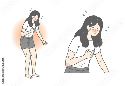 熱中症,体調不良, めまい, 息切れ, 貧血, 低血圧, 高血圧, 熱中症, 脱水症状, 疲労, ストレス, 立ちくらみ, 風邪, 病気, 体調管理, 生活習慣, 不健康, フラフラ, 頭痛, 胸の痛み, 呼吸困難, 動悸, 病院, 健康問題, ヘルスケア, 看護, 医療, 病気のサイン, 救急, 緊急事態, 救急外来, 体の異変, 熱中症対策, 健康意識, 栄養不足, 倦怠感, 過労, 更年期,
