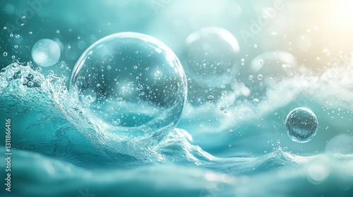 Wallpaper Mural Floating Glass Spheres in Turquoise Water with Splashes and Sunlight Torontodigital.ca
