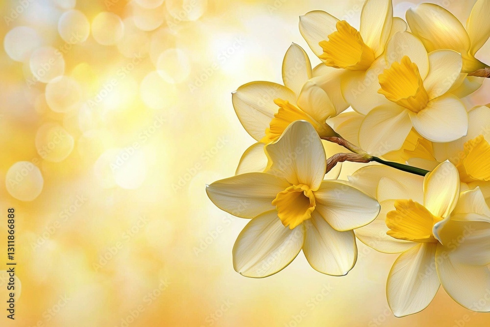 Fototapeta premium Bright yellow daffodils bloom in soft light, creating a cheerful atmosphere.
