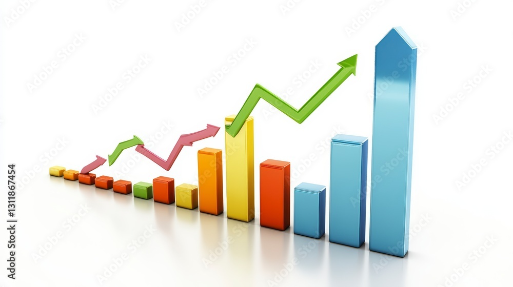 Colorful 3D Bar Graph Showing Upward Trend and Positive Growth Trend Colorful 3D Bar Graph Showing Upward Trend and Positive Growth Trend