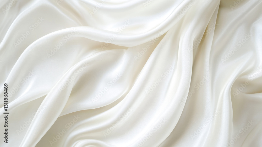 Luxurious white silk fabric background with elegant soft folds and smooth texture Luxurious white silk fabric background with elegant soft folds and smooth texture
