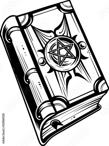 SVG vector features medieval fantasy demons with eldritch designs.Mysterious Ancient Book with Intricate Design and Symbol