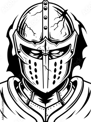 SVG vector features medieval fantasy demons with eldritch designs.Detailed Illustration of a Medieval Knight in Armor