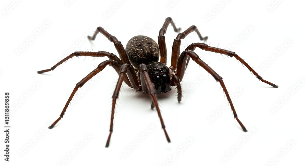 Close-up of a dark brown spider on a white background Close-up of a dark brown spider on a white background