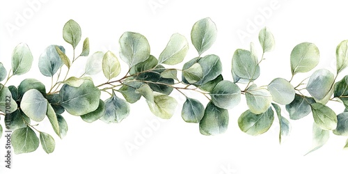 Watercolor seeded and silver dollar eucalyptus set. Hand painted eucalyptus branch