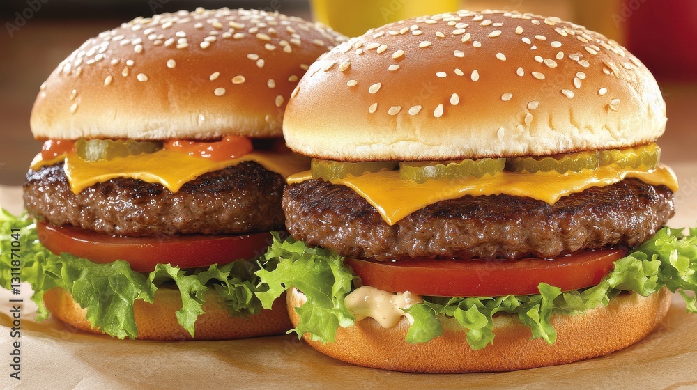 Homemade Double Beef Burger with Lettuce and Tomato Homemade Double Beef Burger with Lettuce and Tomato