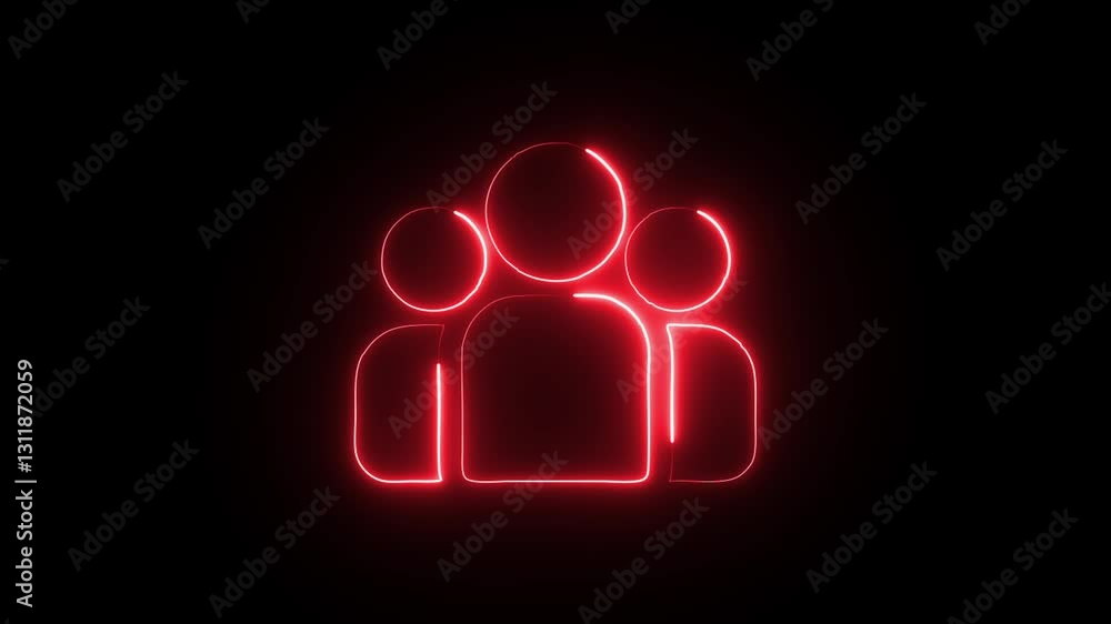 Neon line a team of people icon, 3 people icon animated on black background, Neon line a team of people icon, 3 people icon animated on black background,
