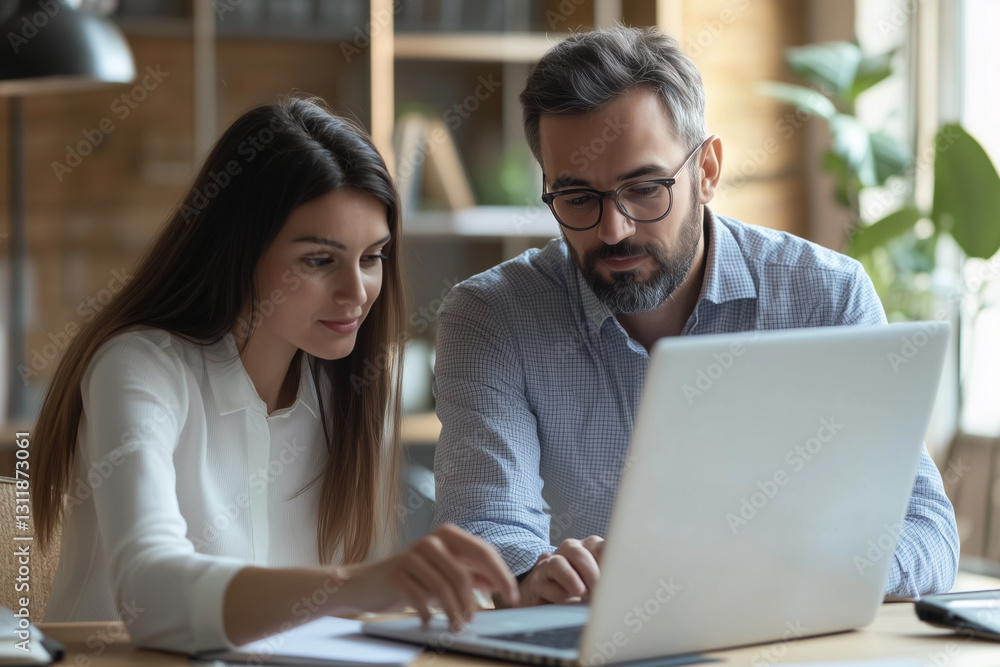 Business Manager Consulting Employee on Laptop Business Manager Consulting Employee on Laptop