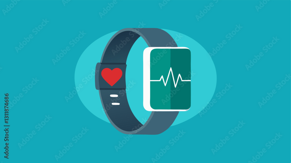 Wearable ECG Monitor A sleek wristband that shows heart rhythm data on its screen with animated heartbeats pulsing in sync with the displayed data. Wearable ECG Monitor A sleek wristband that shows heart rhythm data on its screen with animated heartbeats pulsing in sync with the displayed data.