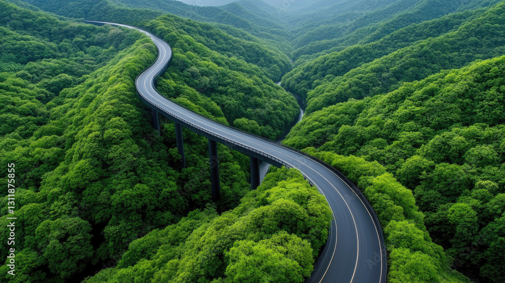 Scenic mountain road and bridge with solar cell integration for sustainable travel and landscape design Scenic mountain road and bridge with solar cell integration for sustainable travel and landscape design