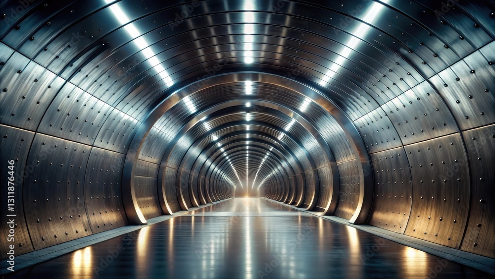 Futuristic Metal Tunnel An Architectural Study of Light and Shadow in a Modern, Industrial Passageway Futuristic Metal Tunnel An Architectural Study of Light and Shadow in a Modern, Industrial Passageway