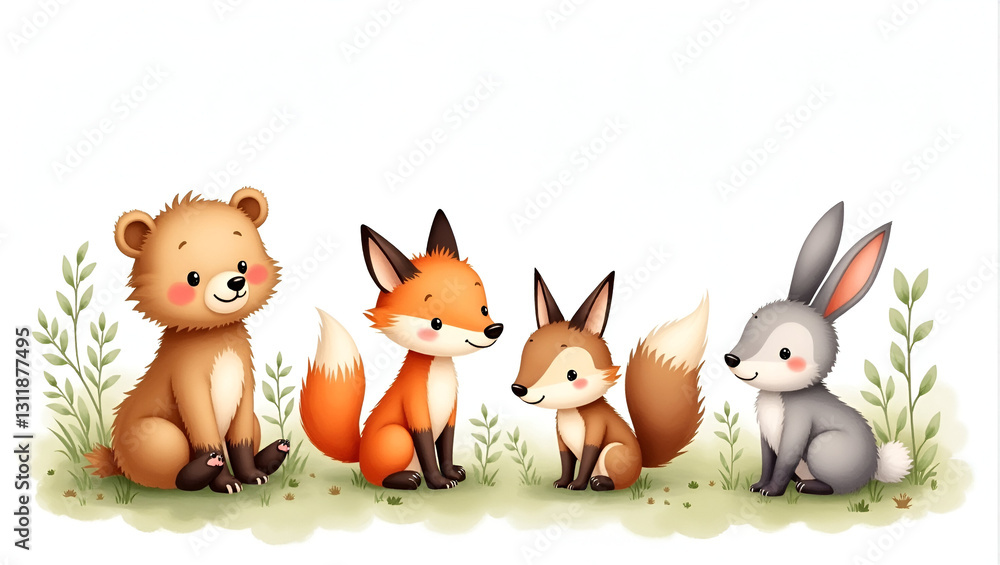 Naklejka premium Title: A Whimsical Watercolor Illustration Featuring a Group