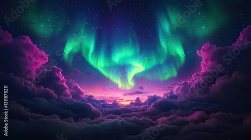 Wallpaper Mural Aurora borealis northern lights concept. Vibrant aurora borealis lighting up the night sky above fluffy clouds. Torontodigital.ca