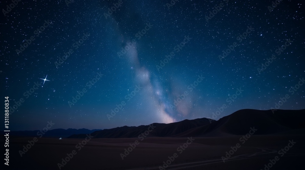 Fototapeta premium Dramatic Milky Way over Dark Desert Dunes at Nighttime Serenity Scene