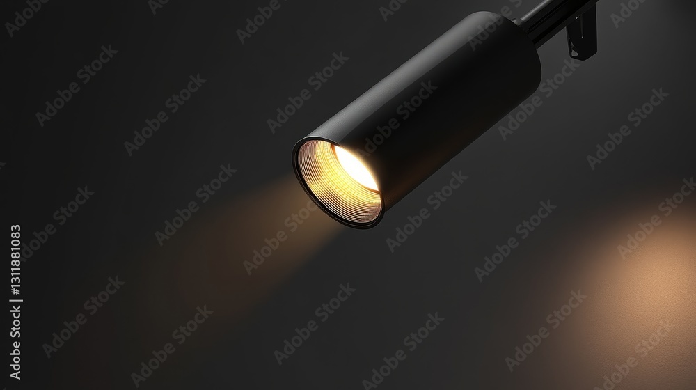 Elegant black clip-on LED track light fixture, modern and functional, isolated with a subtle shadow for realistic depth Elegant black clip-on LED track light fixture, modern and functional, isolated with a subtle shadow for realistic depth