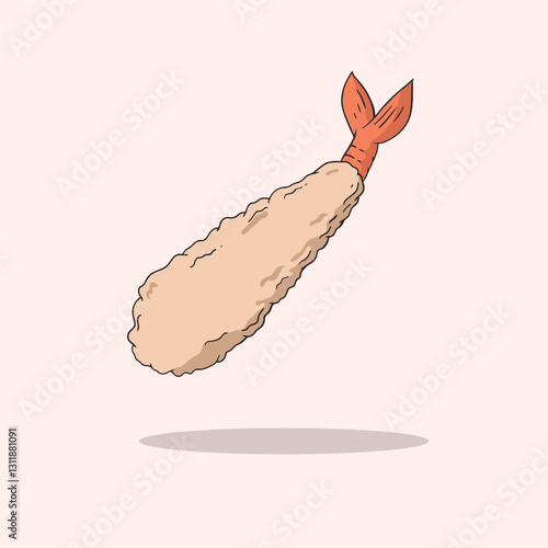 illustration of a fried shrimp (tempura) in a minimalistic, cartoon-like style