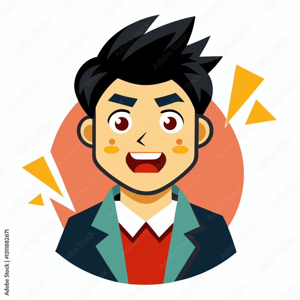 Happy cartoon character expressing joy against a colorful background Happy cartoon character expressing joy against a colorful background