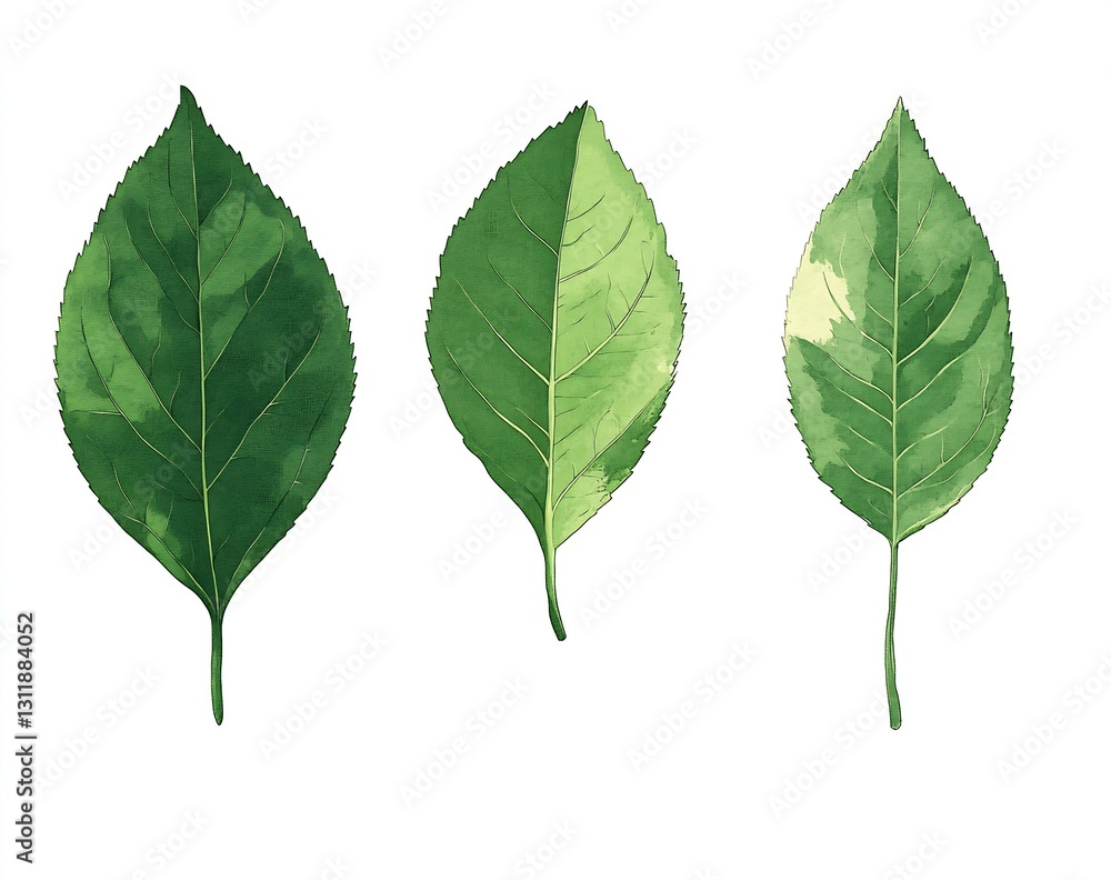 Beautiful watercolor illustration of green leaves showing various shades and textures : Generative AI Beautiful watercolor illustration of green leaves showing various shades and textures : Generative AI