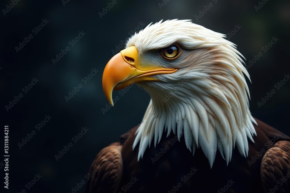 Majestic eagle head, swirling black smoke backdrop, raptor, fierce Majestic eagle head, swirling black smoke backdrop, raptor, fierce