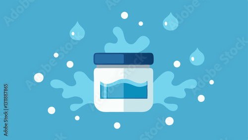Splashes of Hydration An image of a moisturizer jar surrounded by splashes of water with exosome shapes illustrated in the droplets to emphasize hydration.
