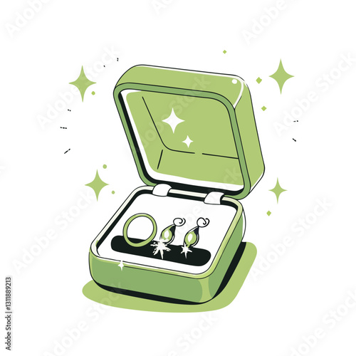 An elegant jewelry box with a sparkling ring and earrings, symbolizing luxury, love, and sophistication, perfect for fashion and gift themes.