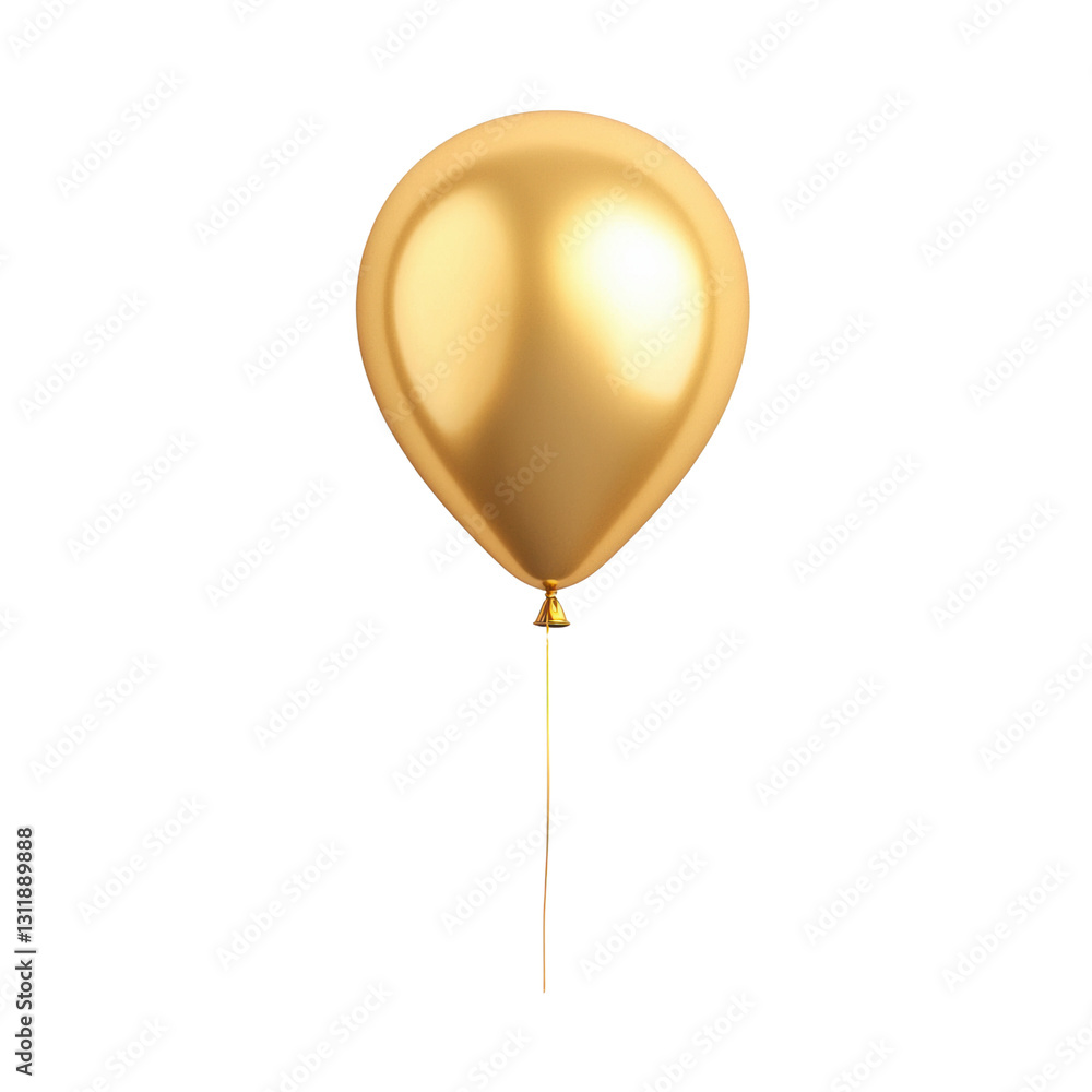 A shiny gold balloon with a slender string, reflecting light and exuding a festive charm. isolated on white background. A shiny gold balloon with a slender string, reflecting light and exuding a festive charm. isolated on white background.