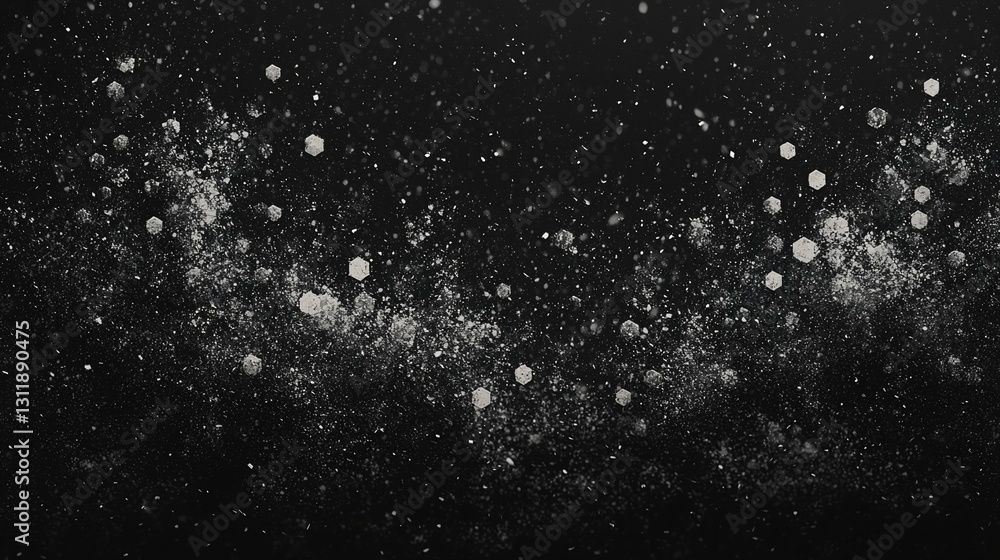 Obraz premium Full frame shot of a black and white abstract hexagon pattern, featuring textured backgrounds and devoid of human figures