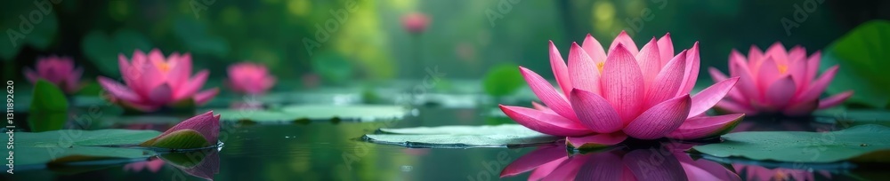 Lotus flowers blooming from the depths of water, colorful, fluid Lotus flowers blooming from the depths of water, colorful, fluid