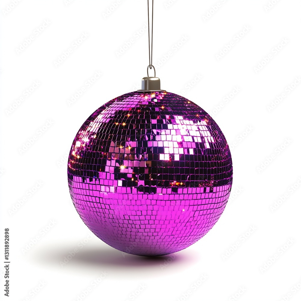 Obraz premium Shiny Purple Disco Ball Ornament Hanging Against White Background : Generative AI